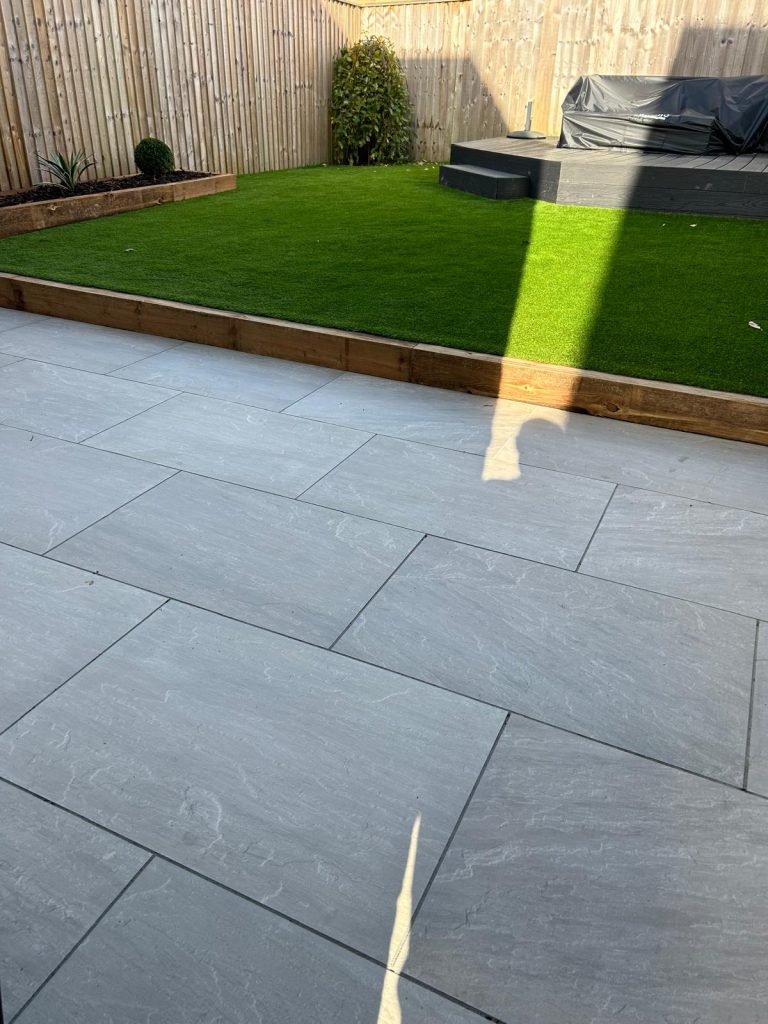 Porcelain Patio & Artificial Grass with Sleeper Step - photo 2