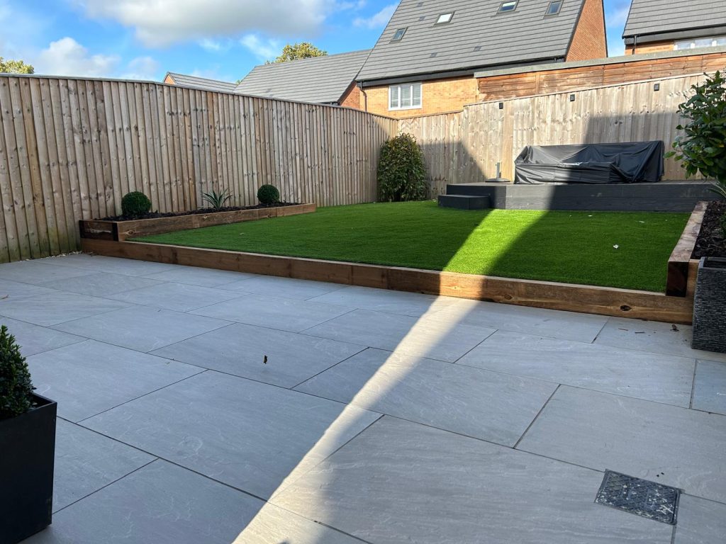 Porcelain Patio & Artificial Grass with Sleeper Step - photo 3