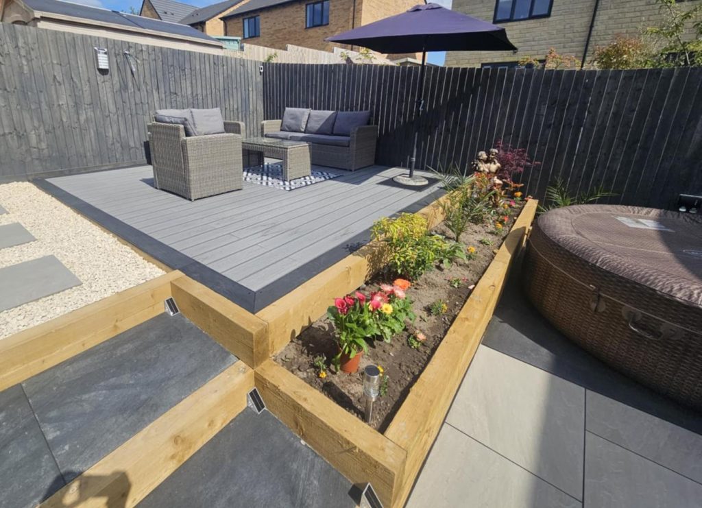 Porcelain Patio, Composite Decking & Raised Borders – Clitheroe - photo 4